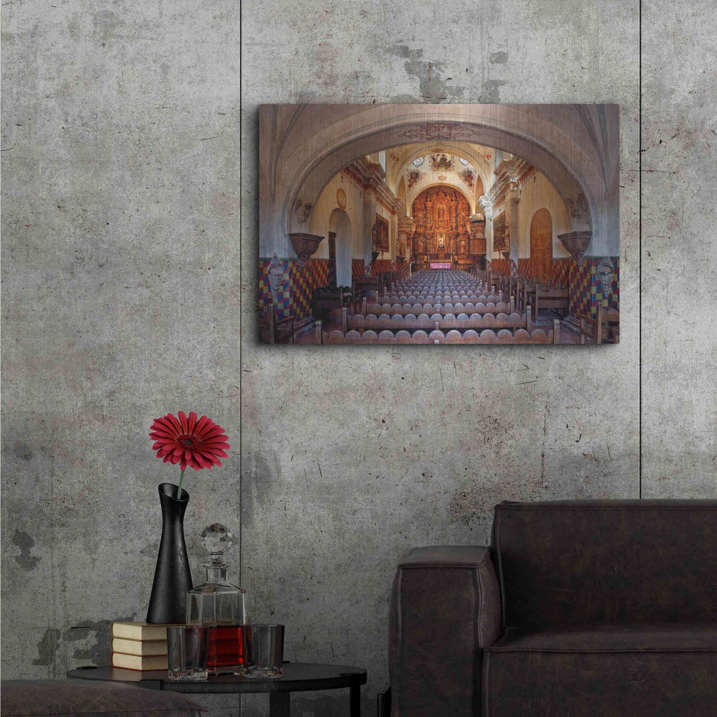 Luxe Metal Art 'San Xavier from front door' by Mike Jones, Metal Wall Art,36x24