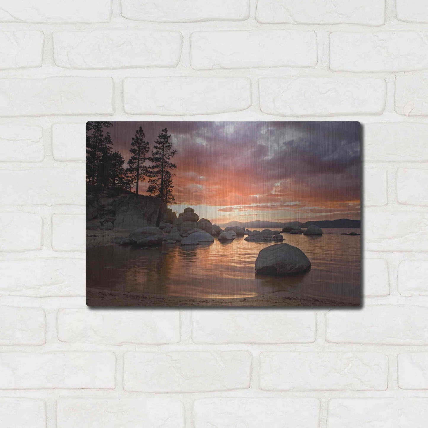 Luxe Metal Art 'Sand Harbor Sunset' by Mike Jones, Metal Wall Art,16x12