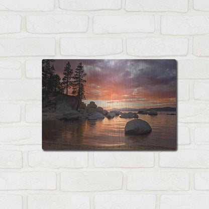 Luxe Metal Art 'Sand Harbor Sunset' by Mike Jones, Metal Wall Art,16x12