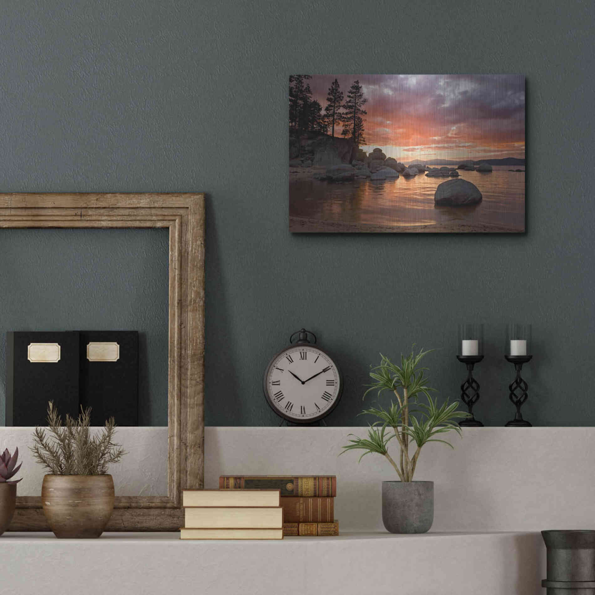 Luxe Metal Art 'Sand Harbor Sunset' by Mike Jones, Metal Wall Art,16x12