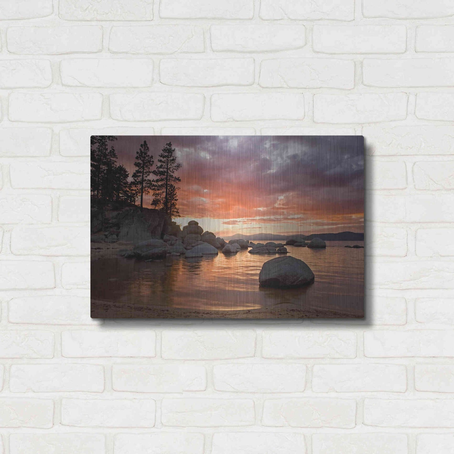 Luxe Metal Art 'Sand Harbor Sunset' by Mike Jones, Metal Wall Art,24x16