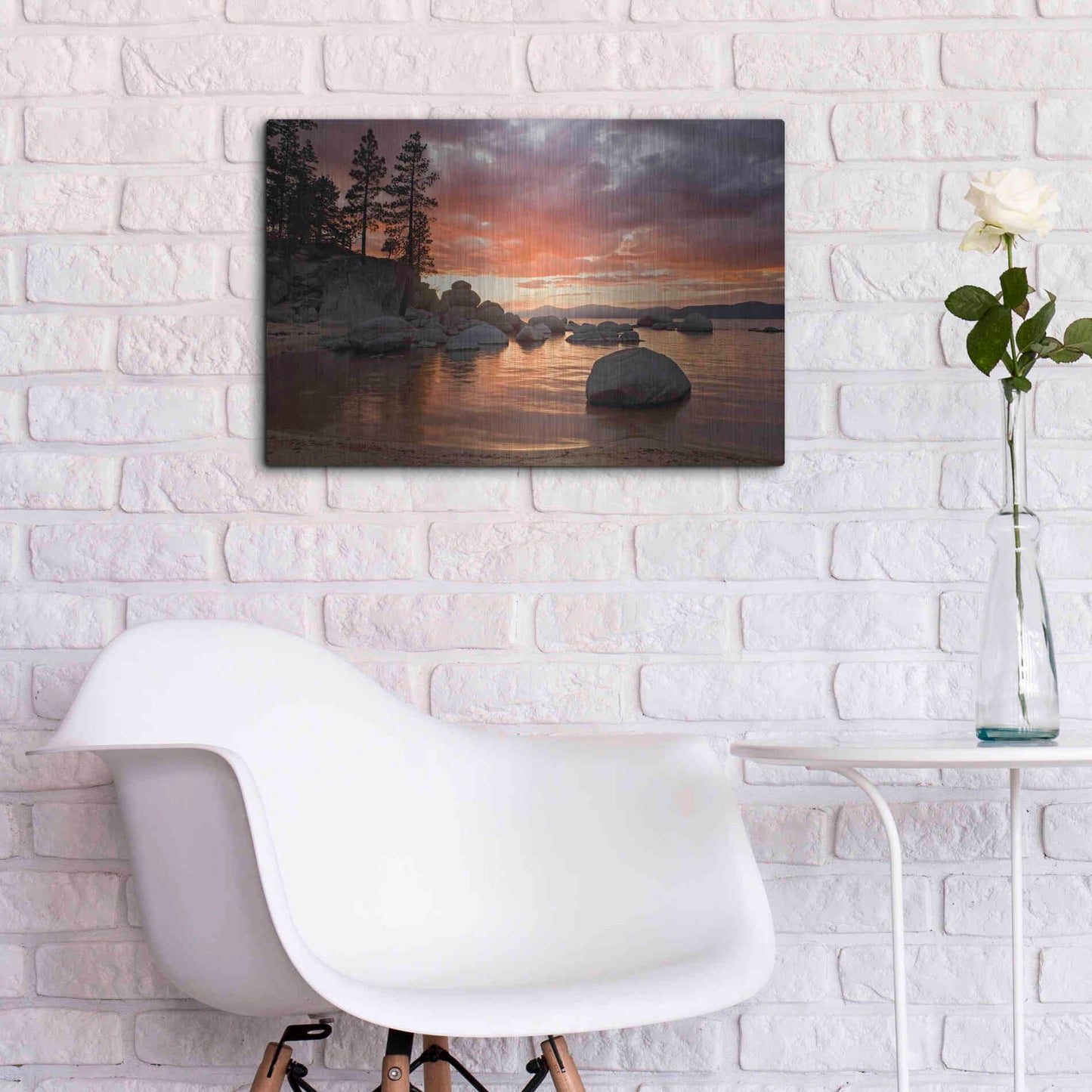 Luxe Metal Art 'Sand Harbor Sunset' by Mike Jones, Metal Wall Art,24x16