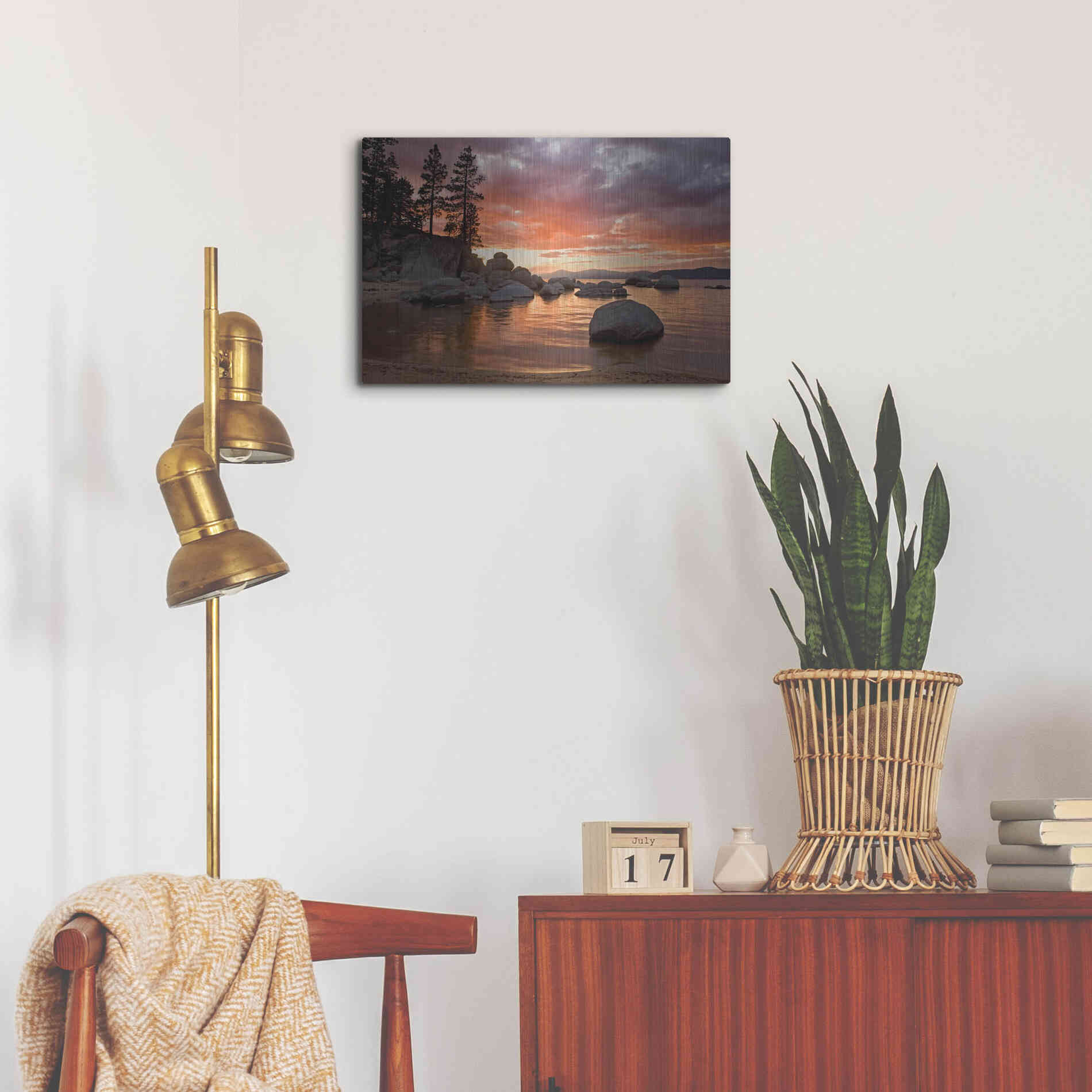 Luxe Metal Art 'Sand Harbor Sunset' by Mike Jones, Metal Wall Art,24x16