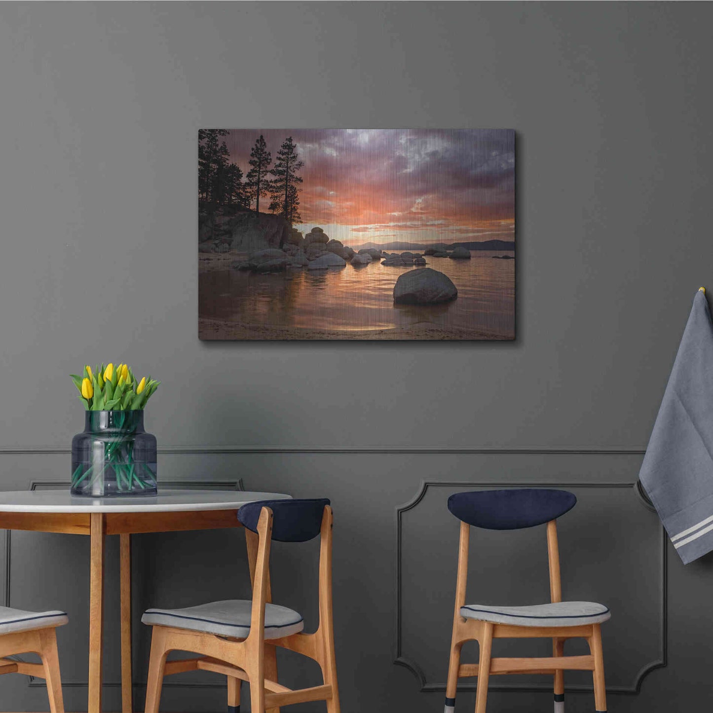 Luxe Metal Art 'Sand Harbor Sunset' by Mike Jones, Metal Wall Art,36x24