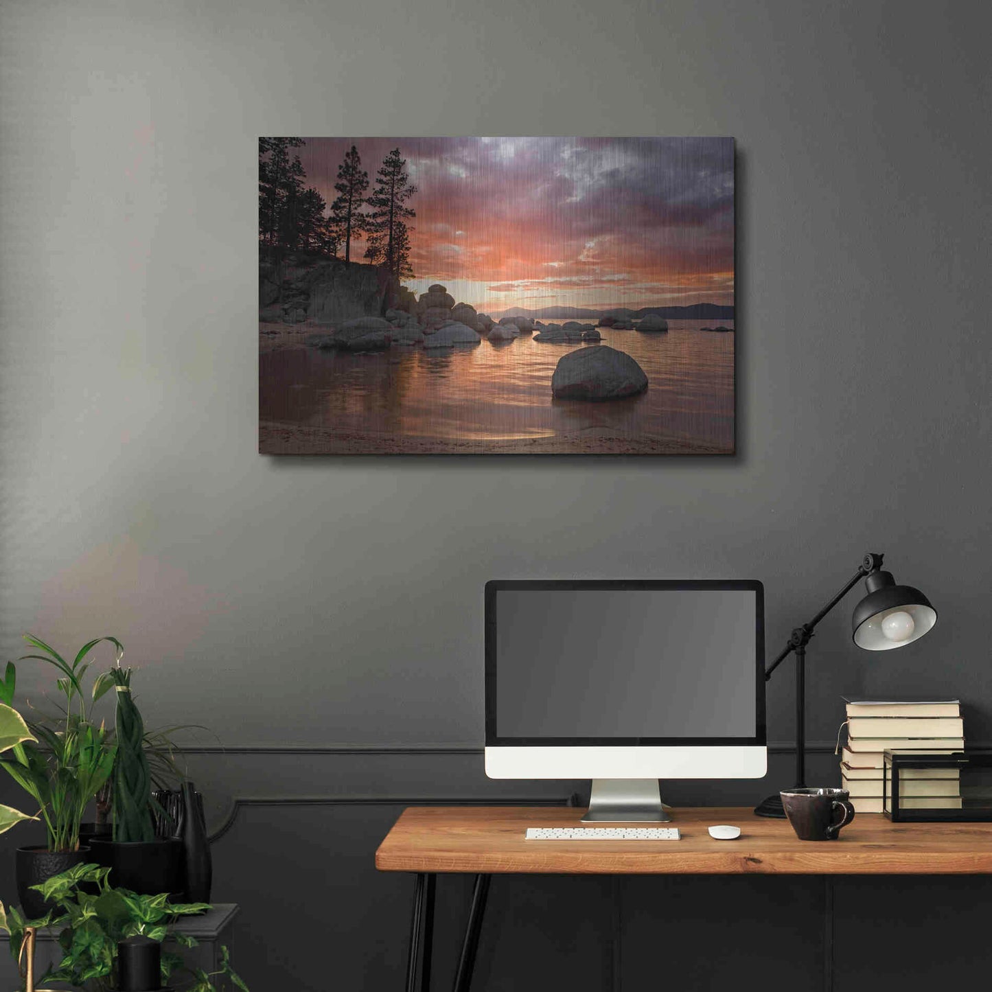 Luxe Metal Art 'Sand Harbor Sunset' by Mike Jones, Metal Wall Art,36x24