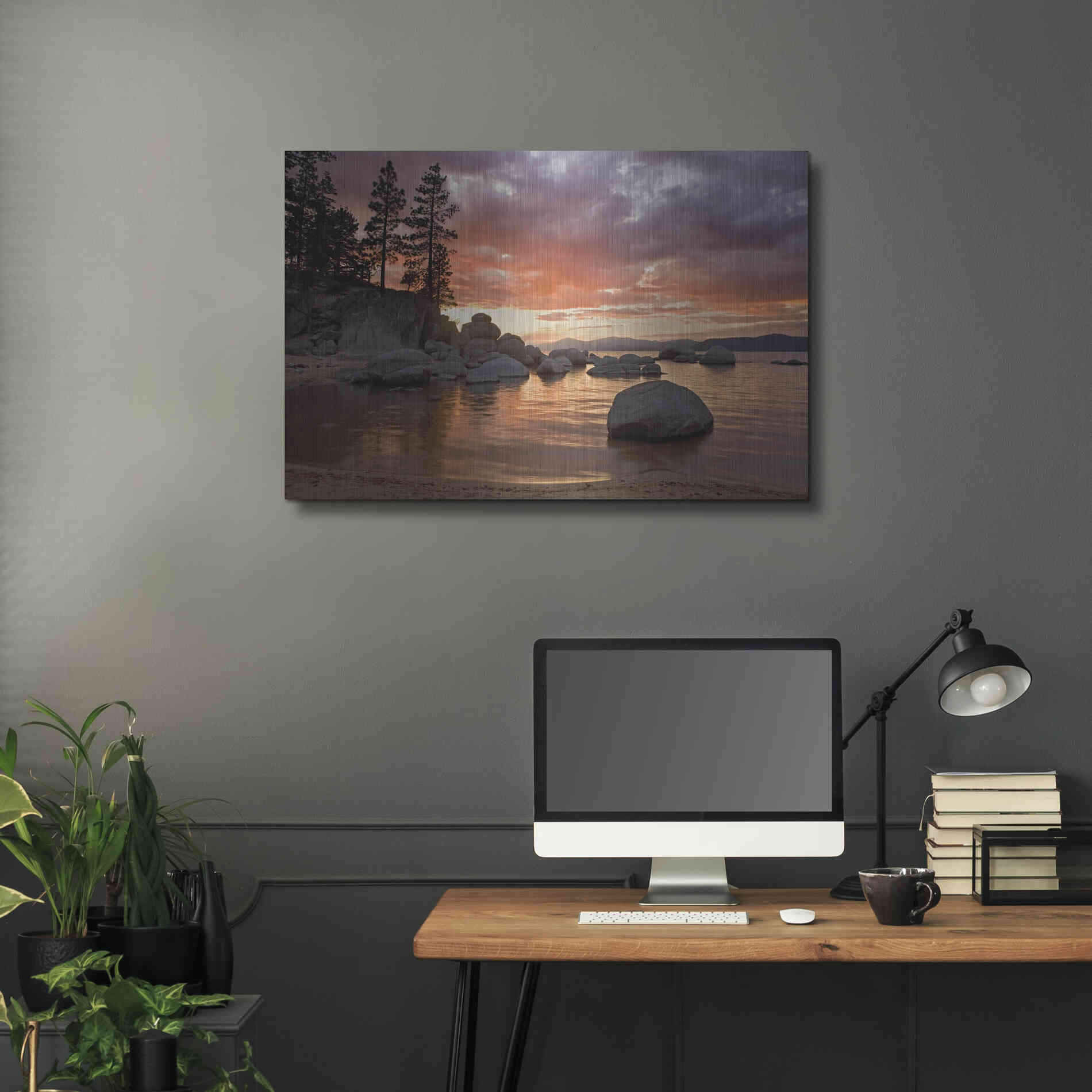 Luxe Metal Art 'Sand Harbor Sunset' by Mike Jones, Metal Wall Art,36x24