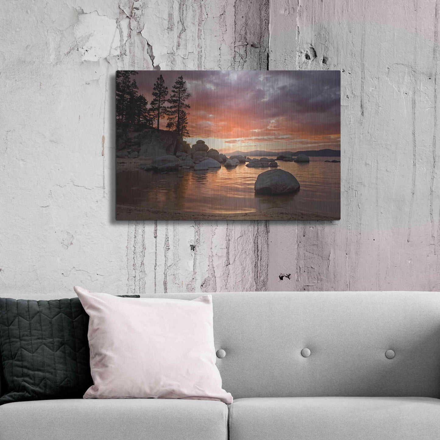 Luxe Metal Art 'Sand Harbor Sunset' by Mike Jones, Metal Wall Art,36x24