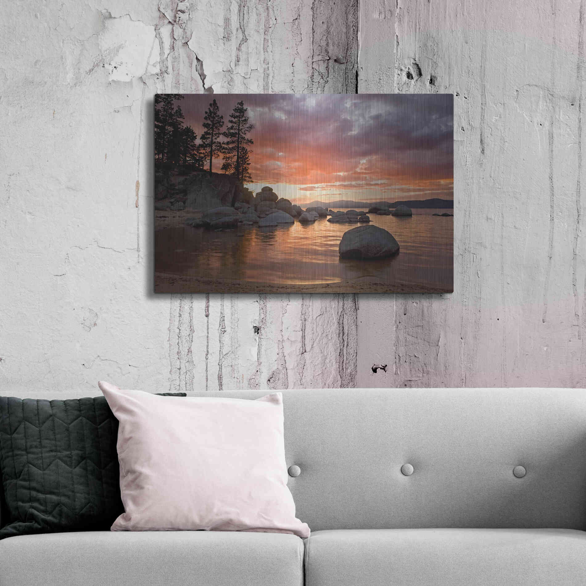 Luxe Metal Art 'Sand Harbor Sunset' by Mike Jones, Metal Wall Art,36x24