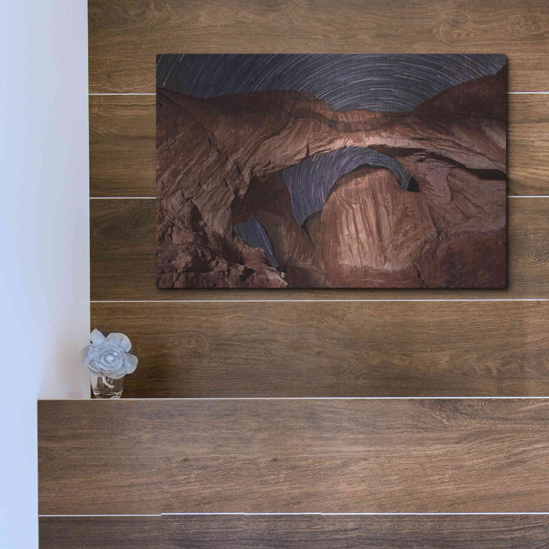 Luxe Metal Art 'Star Trails Diminishing' by Mike Jones, Metal Wall Art,16x12