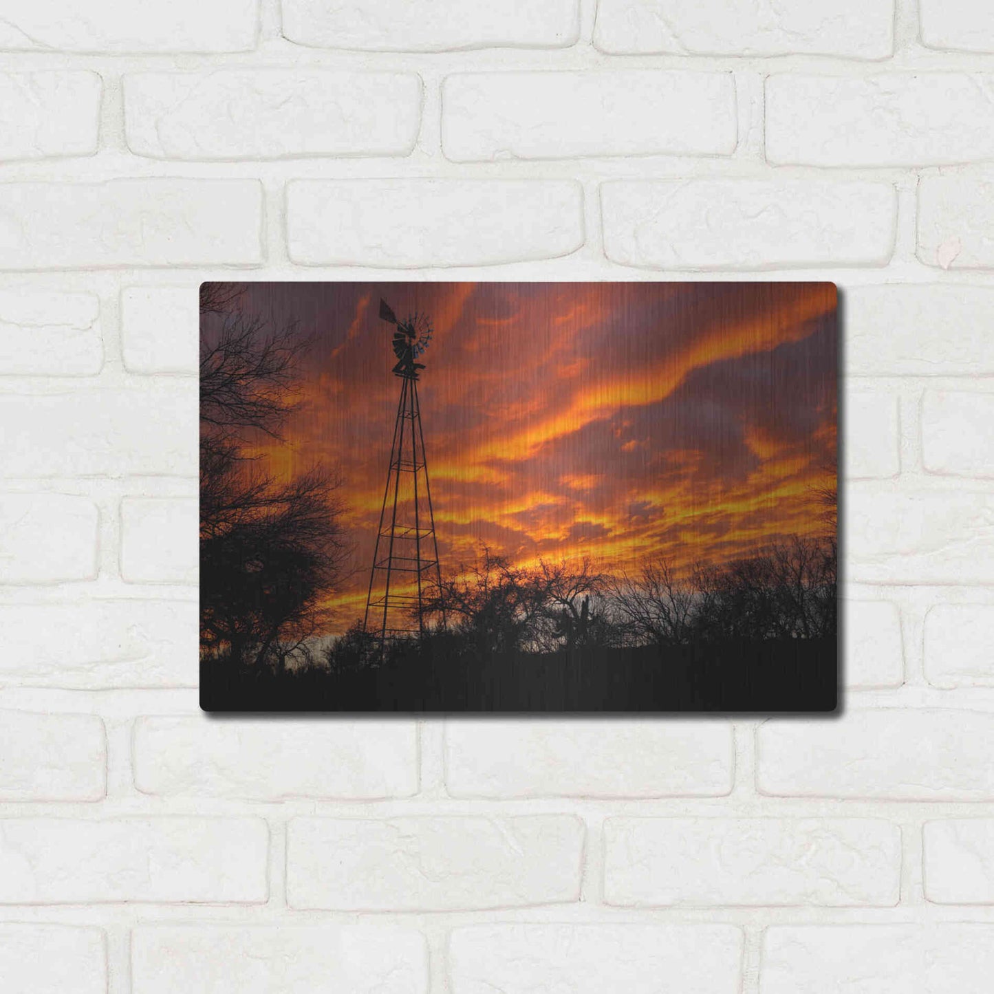Luxe Metal Art 'Superior Windmill Sunset' by Mike Jones, Metal Wall Art,16x12