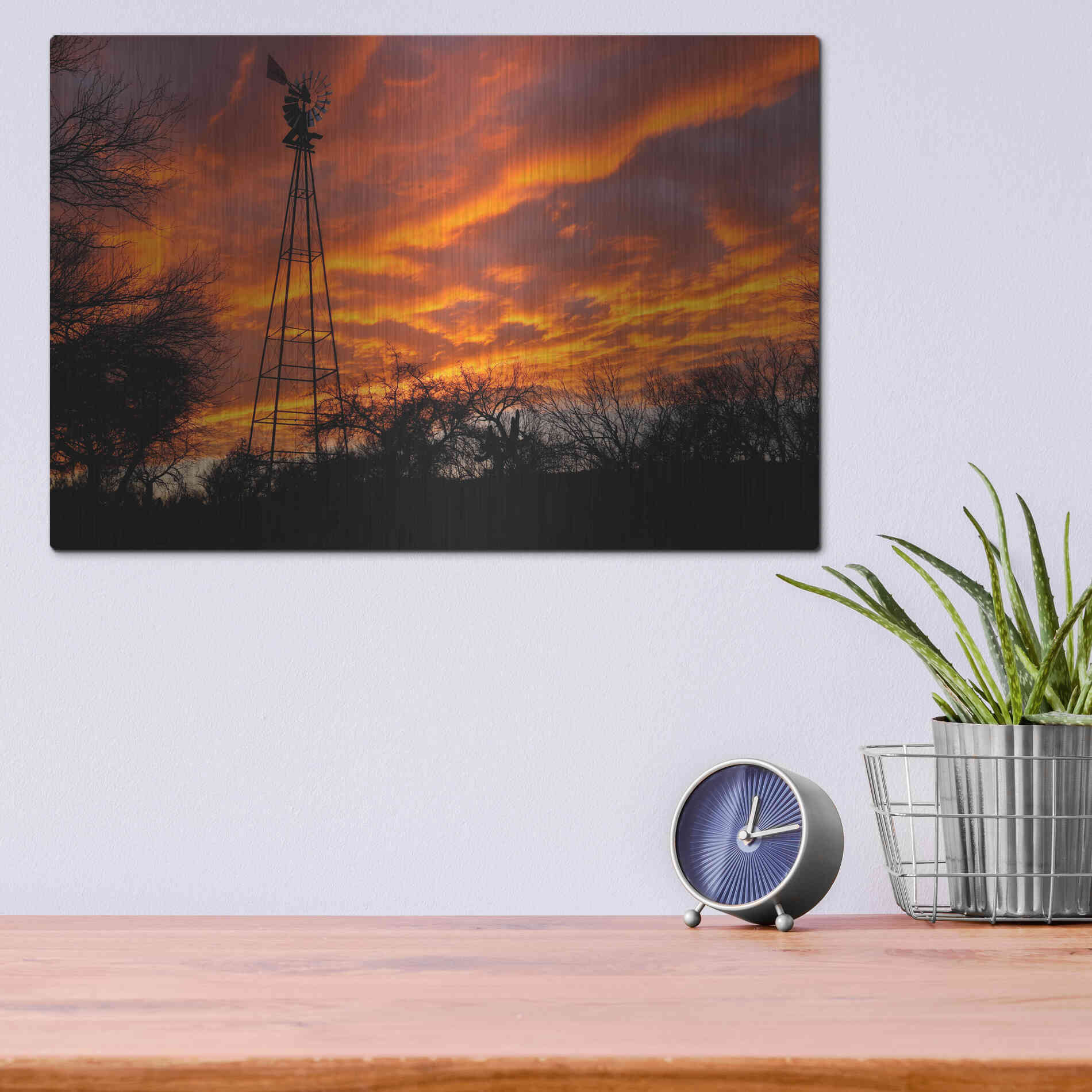 Luxe Metal Art 'Superior Windmill Sunset' by Mike Jones, Metal Wall Art,16x12