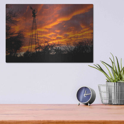 Luxe Metal Art 'Superior Windmill Sunset' by Mike Jones, Metal Wall Art,16x12