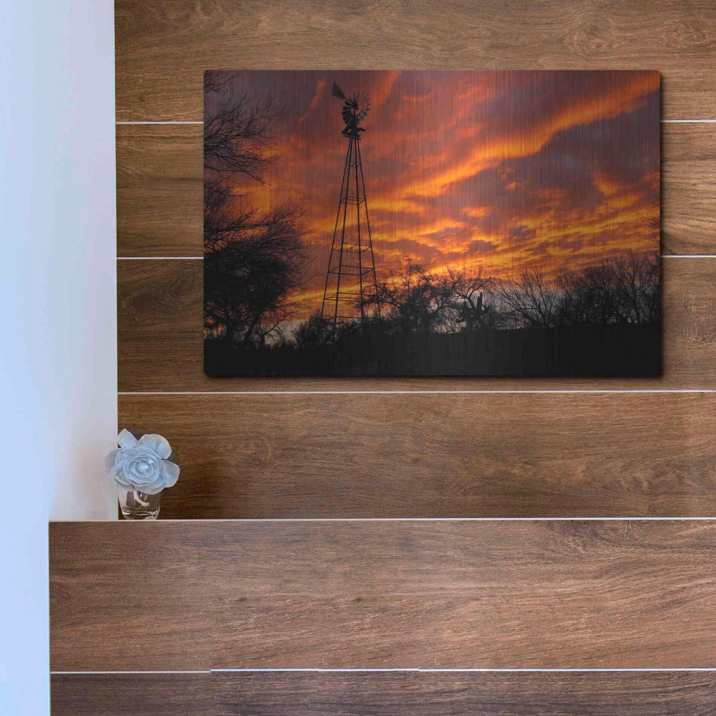 Luxe Metal Art 'Superior Windmill Sunset' by Mike Jones, Metal Wall Art,16x12