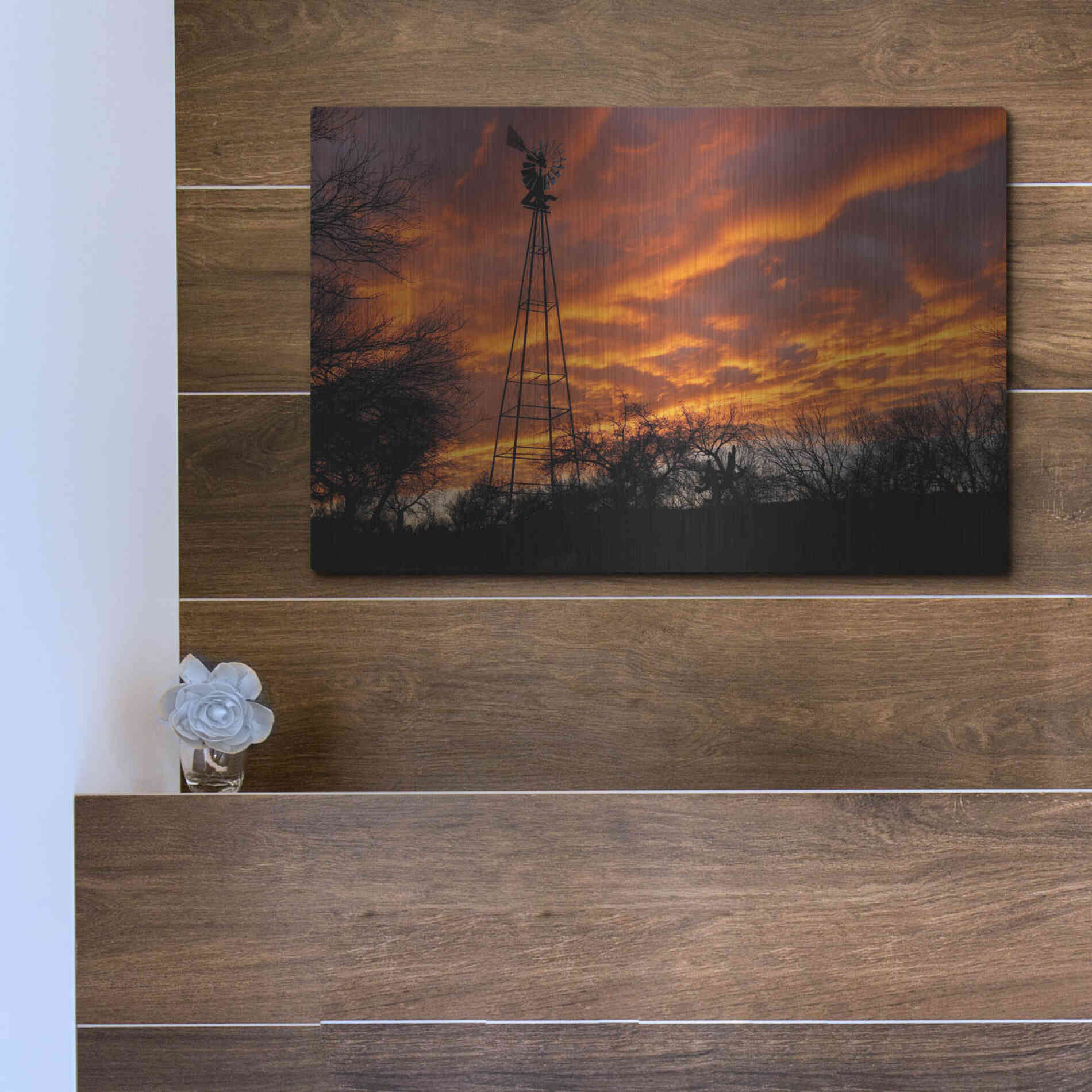 Luxe Metal Art 'Superior Windmill Sunset' by Mike Jones, Metal Wall Art,16x12
