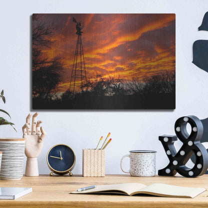 Luxe Metal Art 'Superior Windmill Sunset' by Mike Jones, Metal Wall Art,16x12