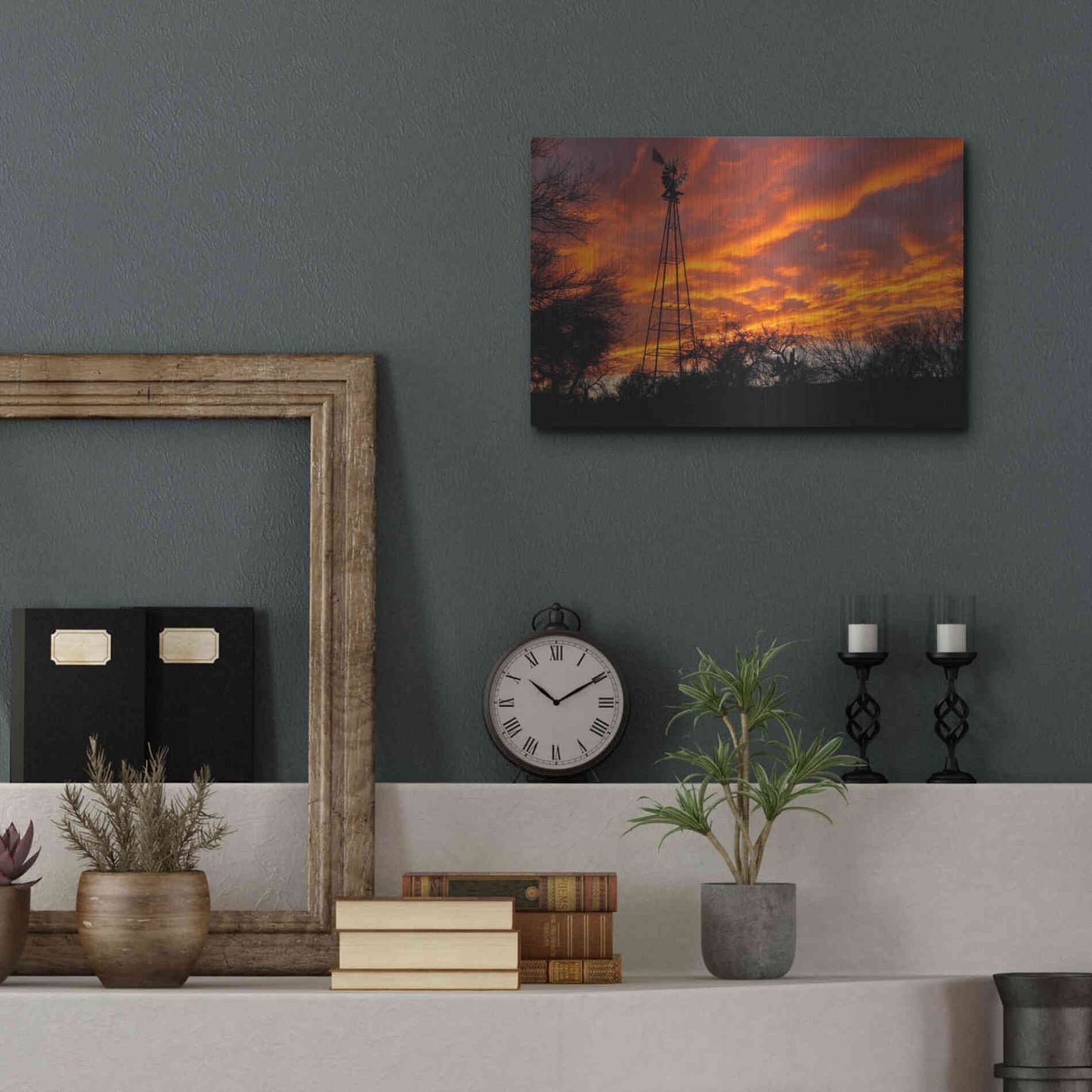 Luxe Metal Art 'Superior Windmill Sunset' by Mike Jones, Metal Wall Art,16x12