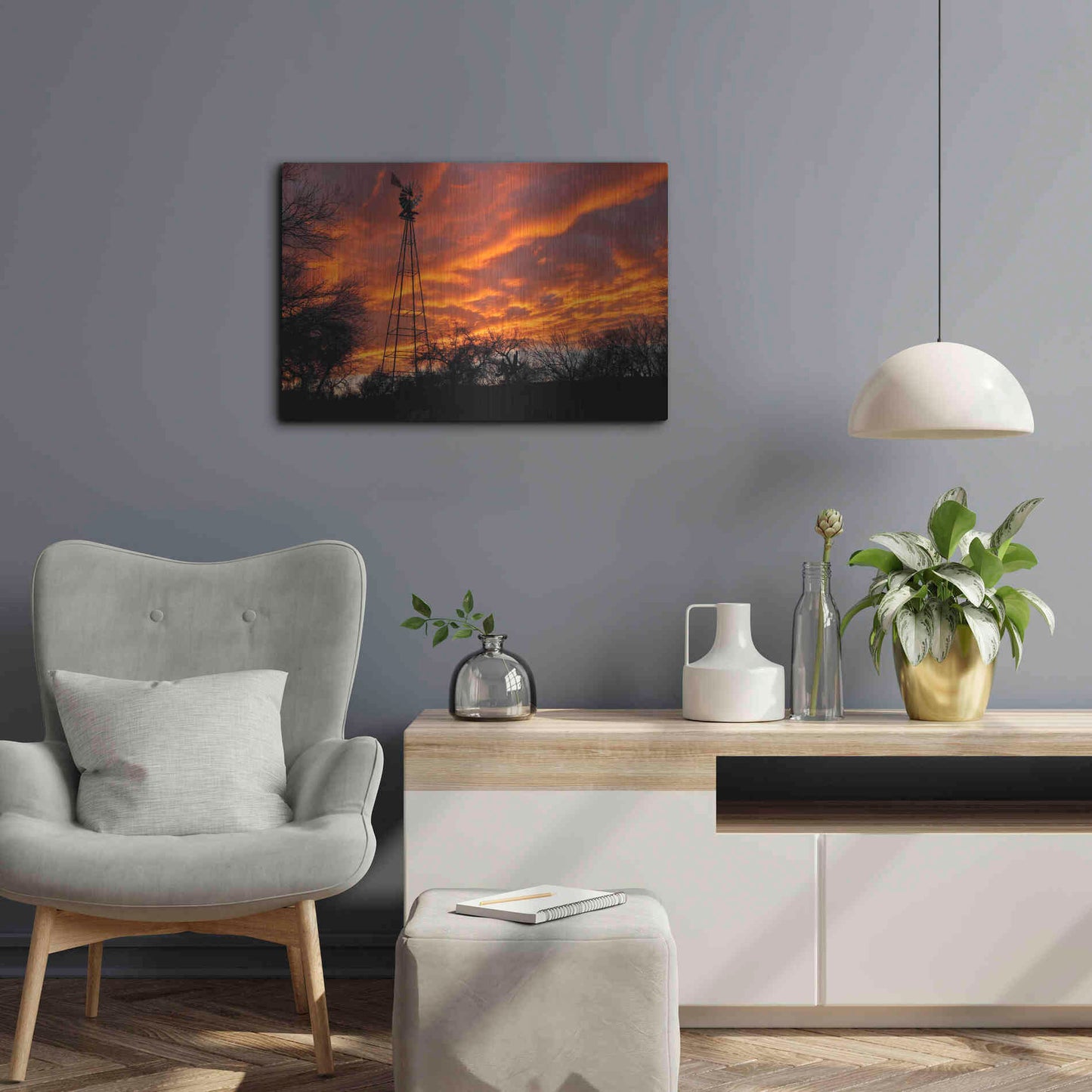 Luxe Metal Art 'Superior Windmill Sunset' by Mike Jones, Metal Wall Art,24x16