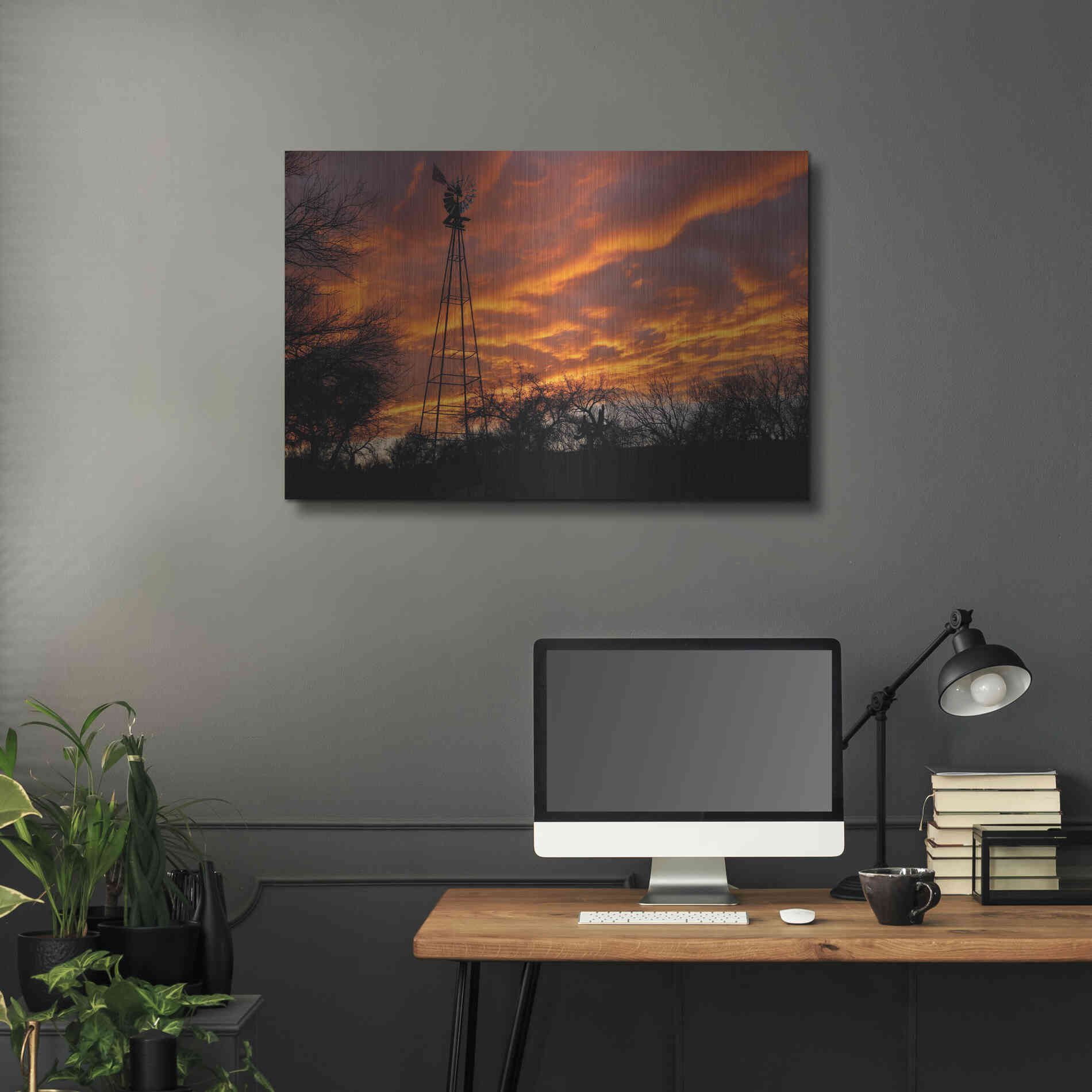 Luxe Metal Art 'Superior Windmill Sunset' by Mike Jones, Metal Wall Art,36x24