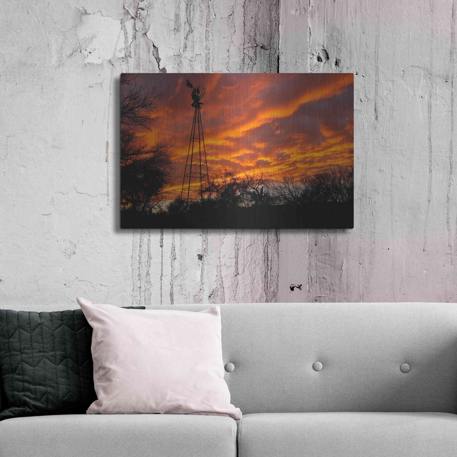 Luxe Metal Art 'Superior Windmill Sunset' by Mike Jones, Metal Wall Art,36x24
