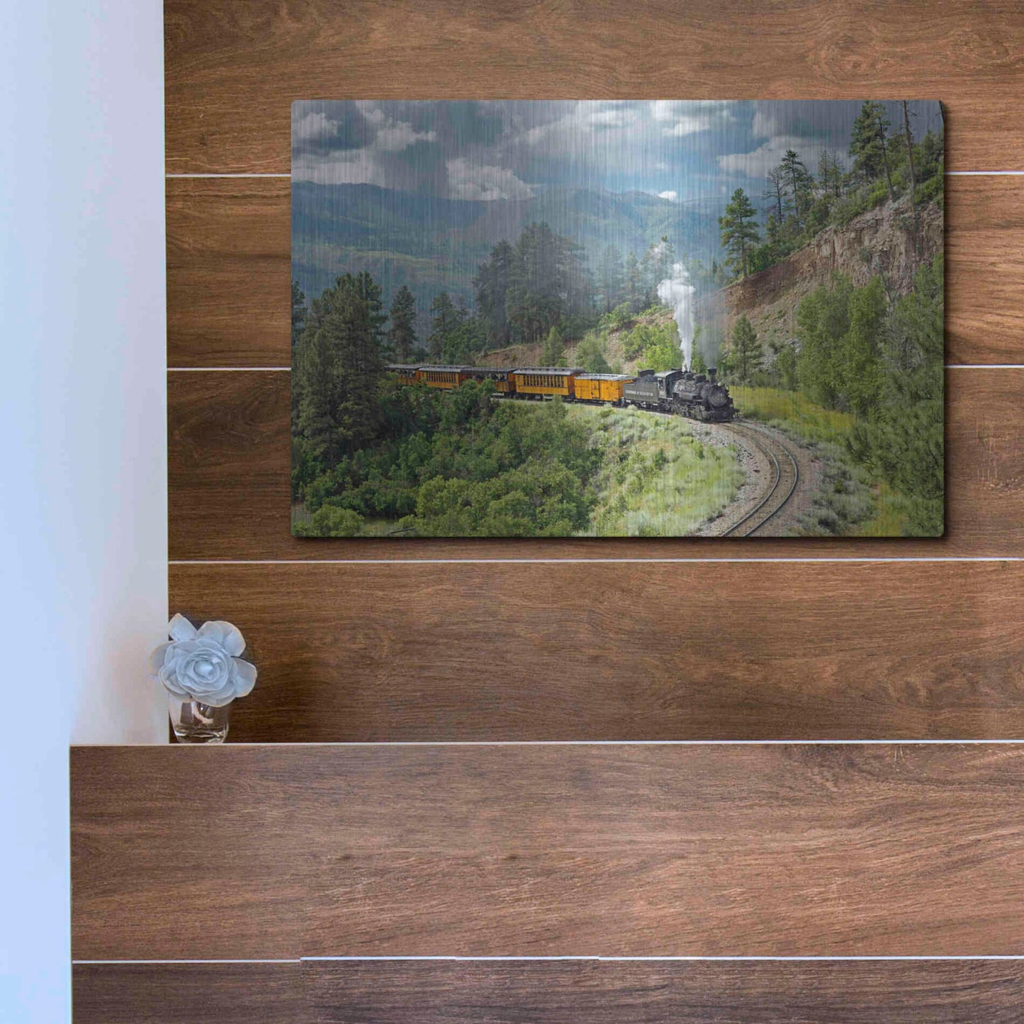 Luxe Metal Art 'The Train, From Bridge' by Mike Jones, Metal Wall Art,16x12