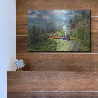 Luxe Metal Art 'The Train, From Bridge' by Mike Jones, Metal Wall Art,16x12