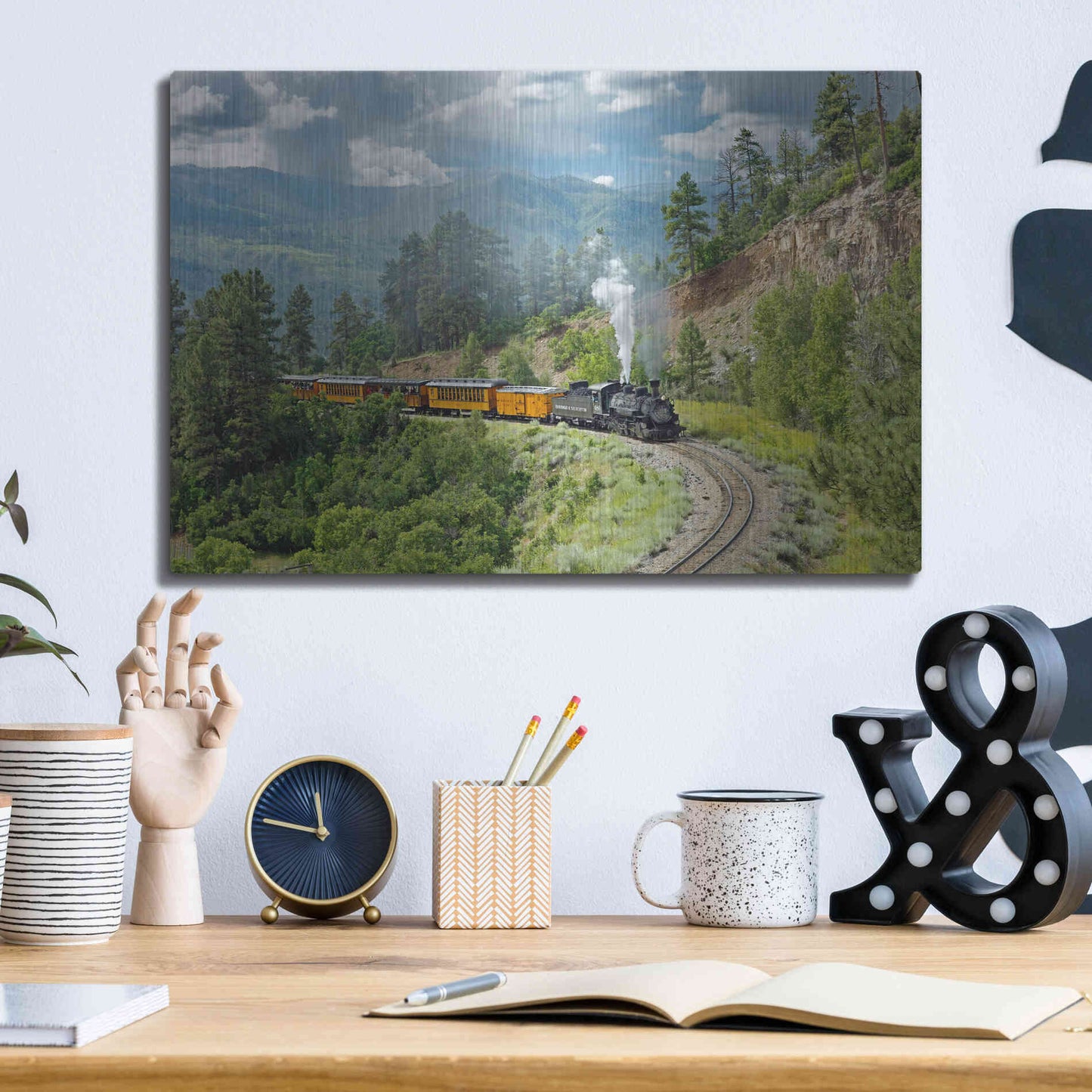 Luxe Metal Art 'The Train, From Bridge' by Mike Jones, Metal Wall Art,16x12