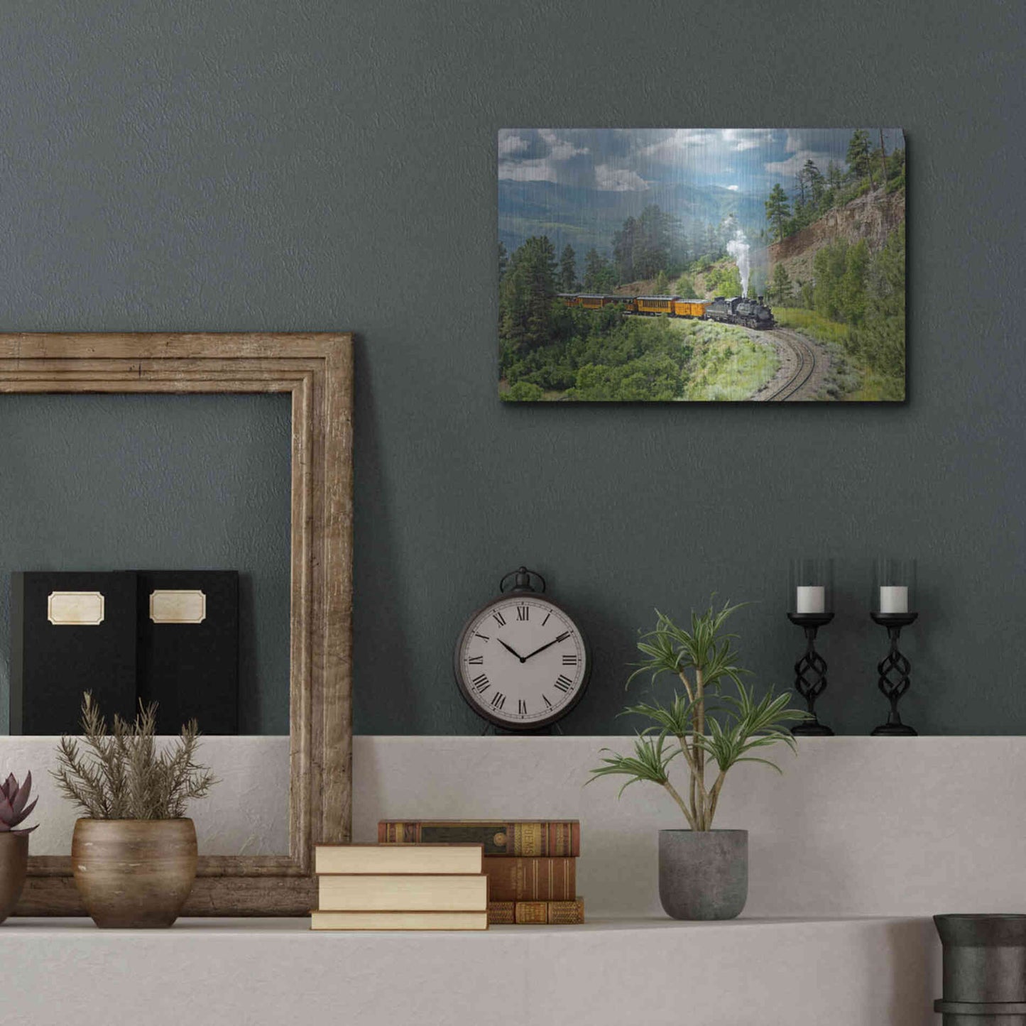 Luxe Metal Art 'The Train, From Bridge' by Mike Jones, Metal Wall Art,16x12