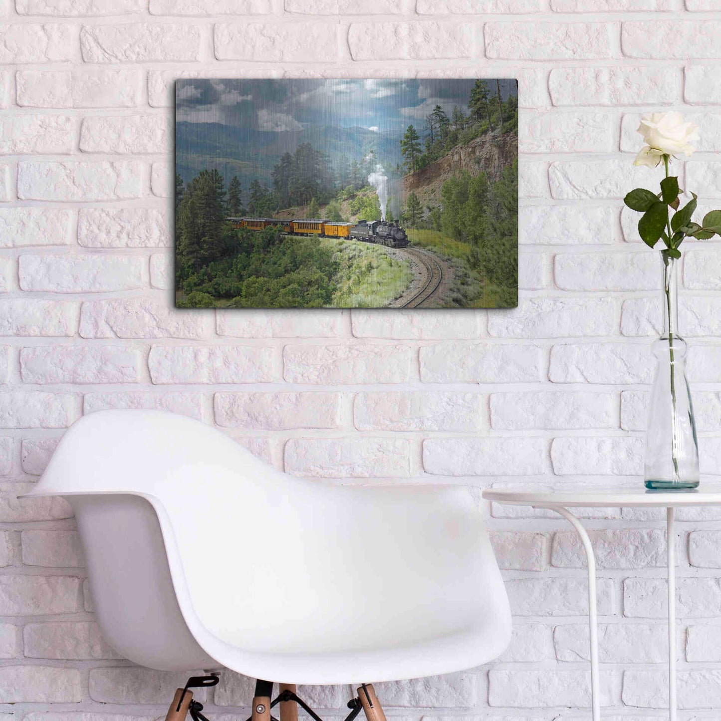 Luxe Metal Art 'The Train, From Bridge' by Mike Jones, Metal Wall Art,24x16