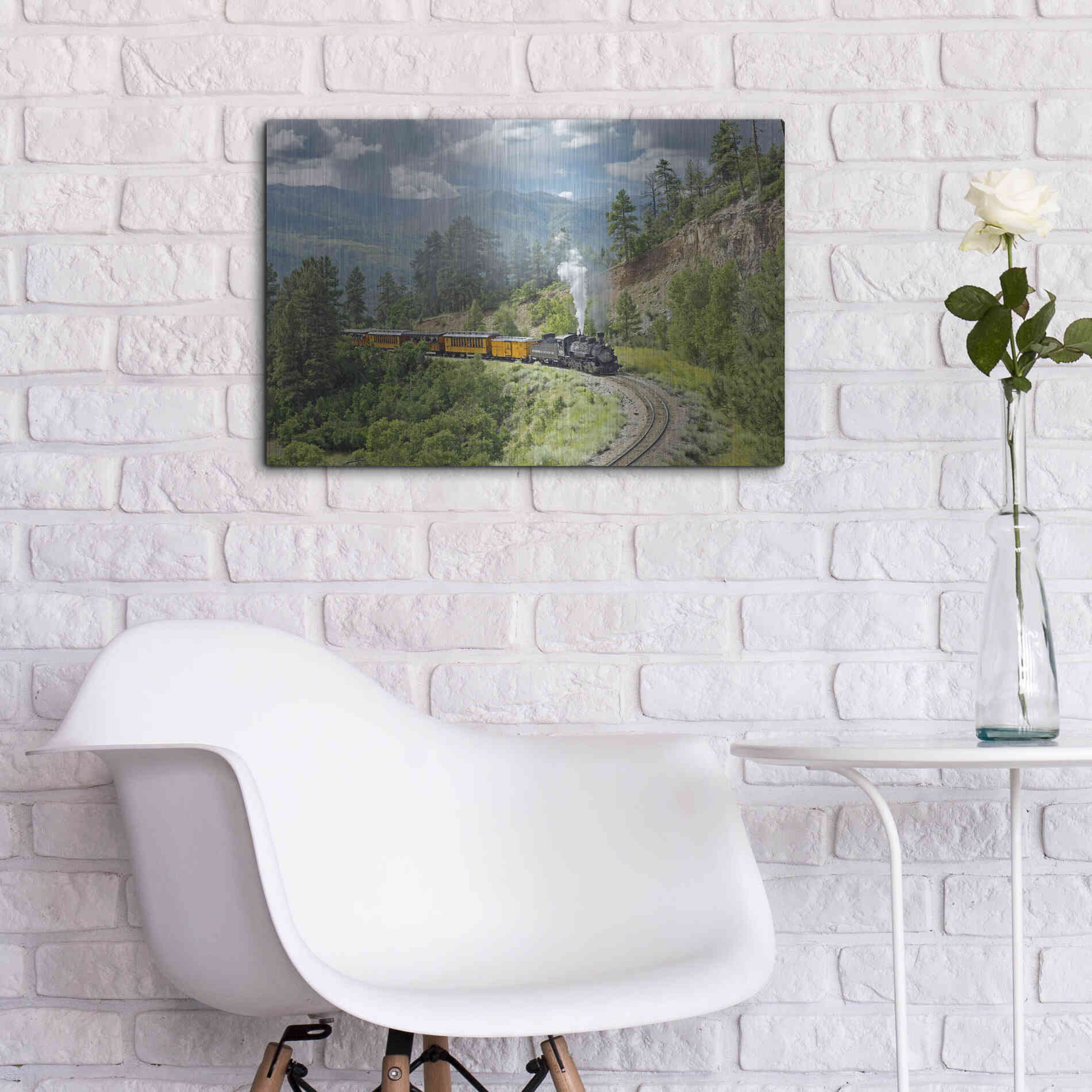 Luxe Metal Art 'The Train, From Bridge' by Mike Jones, Metal Wall Art,24x16