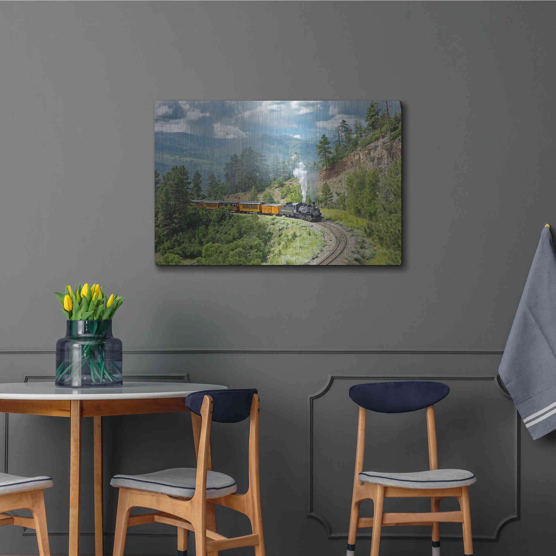 Luxe Metal Art 'The Train, From Bridge' by Mike Jones, Metal Wall Art,36x24