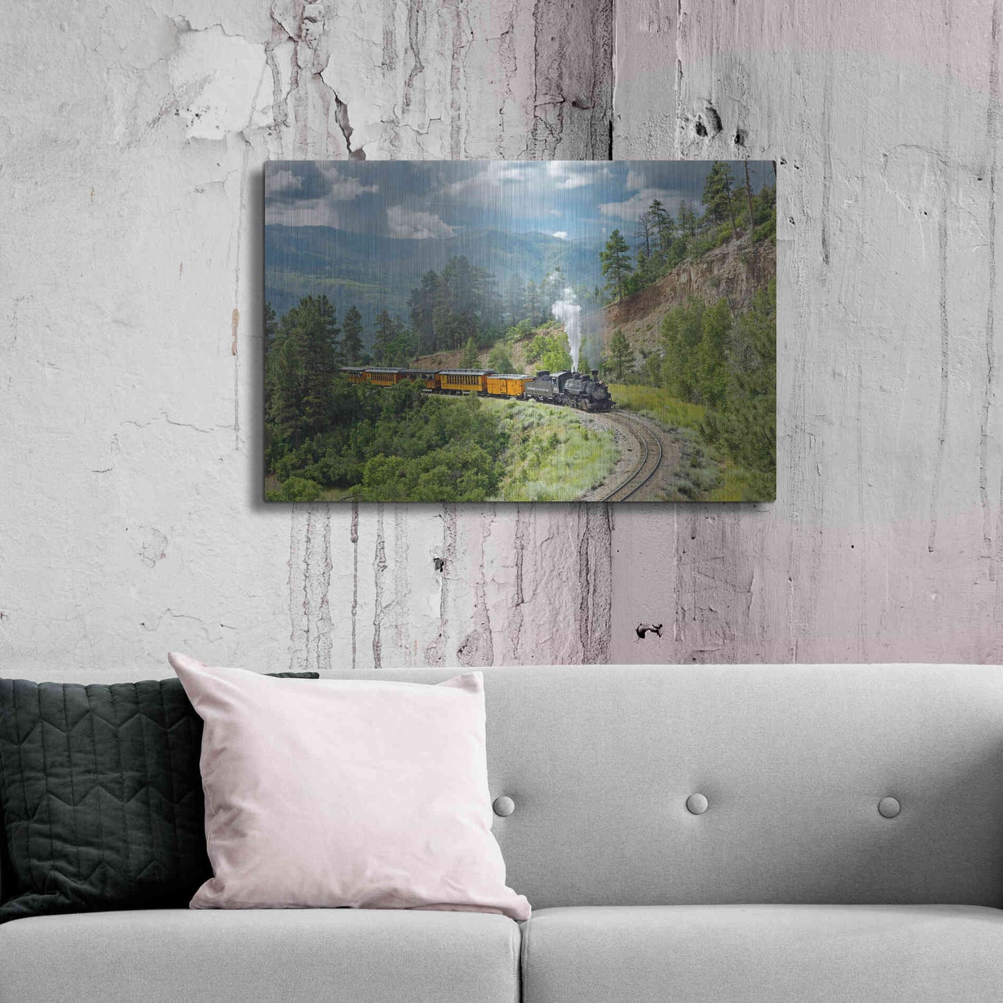 Luxe Metal Art 'The Train, From Bridge' by Mike Jones, Metal Wall Art,36x24