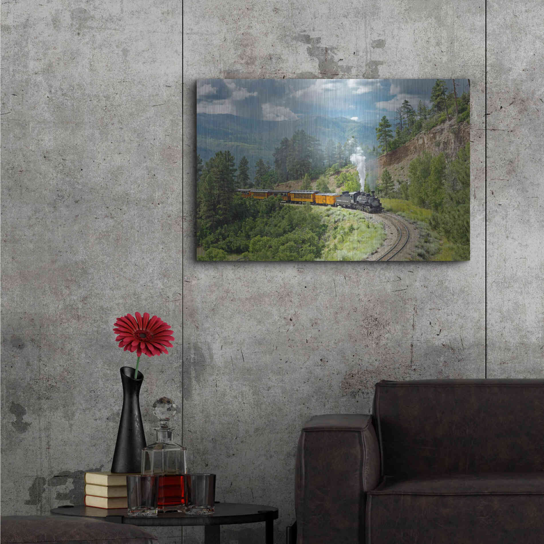 Luxe Metal Art 'The Train, From Bridge' by Mike Jones, Metal Wall Art,36x24