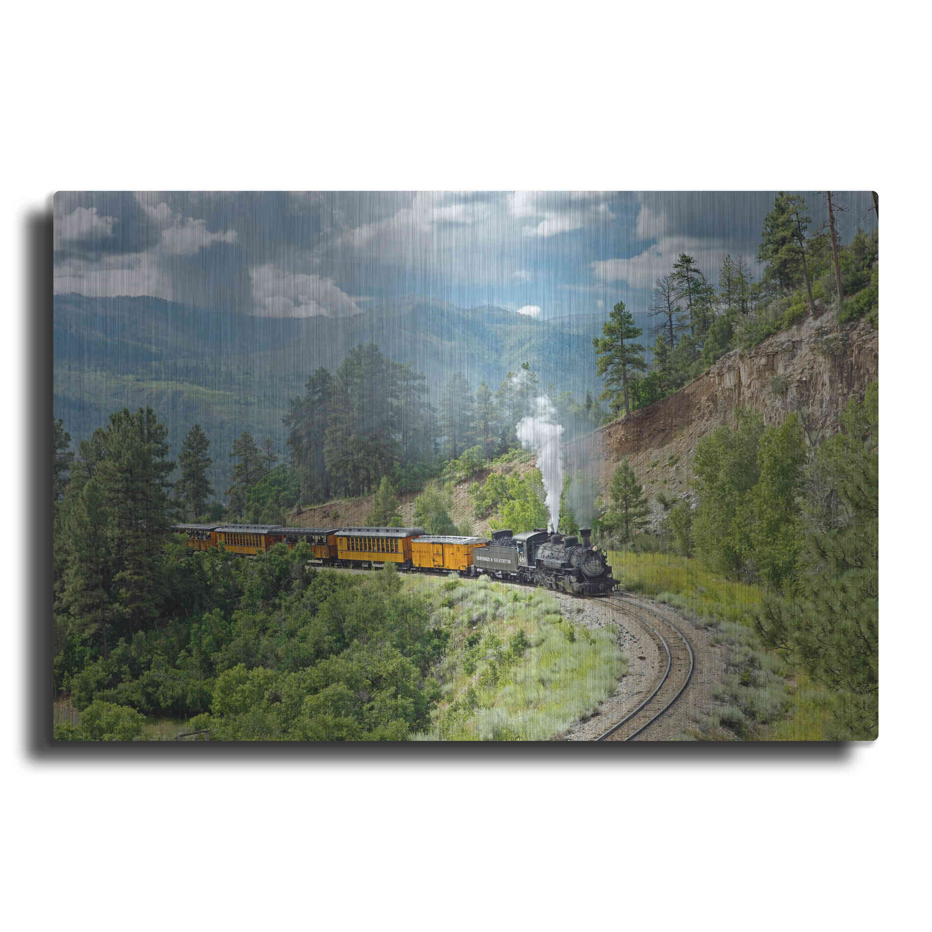 Luxe Metal Art 'The Train, From Bridge' by Mike Jones, Metal Wall Art