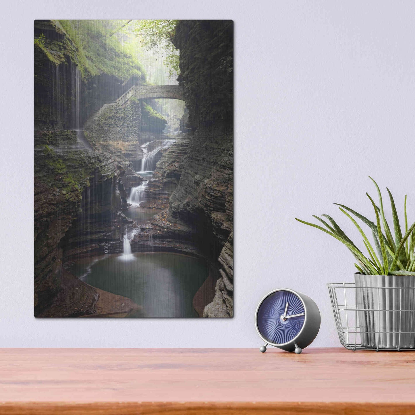 Luxe Metal Art 'Watkins Glen Rainbow Bridge' by Mike Jones, Metal Wall Art,12x16