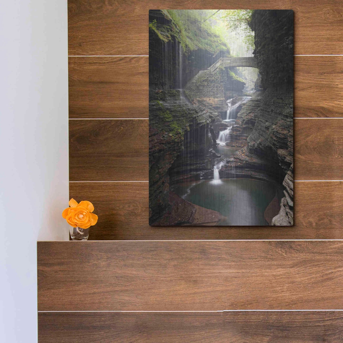 Luxe Metal Art 'Watkins Glen Rainbow Bridge' by Mike Jones, Metal Wall Art,12x16
