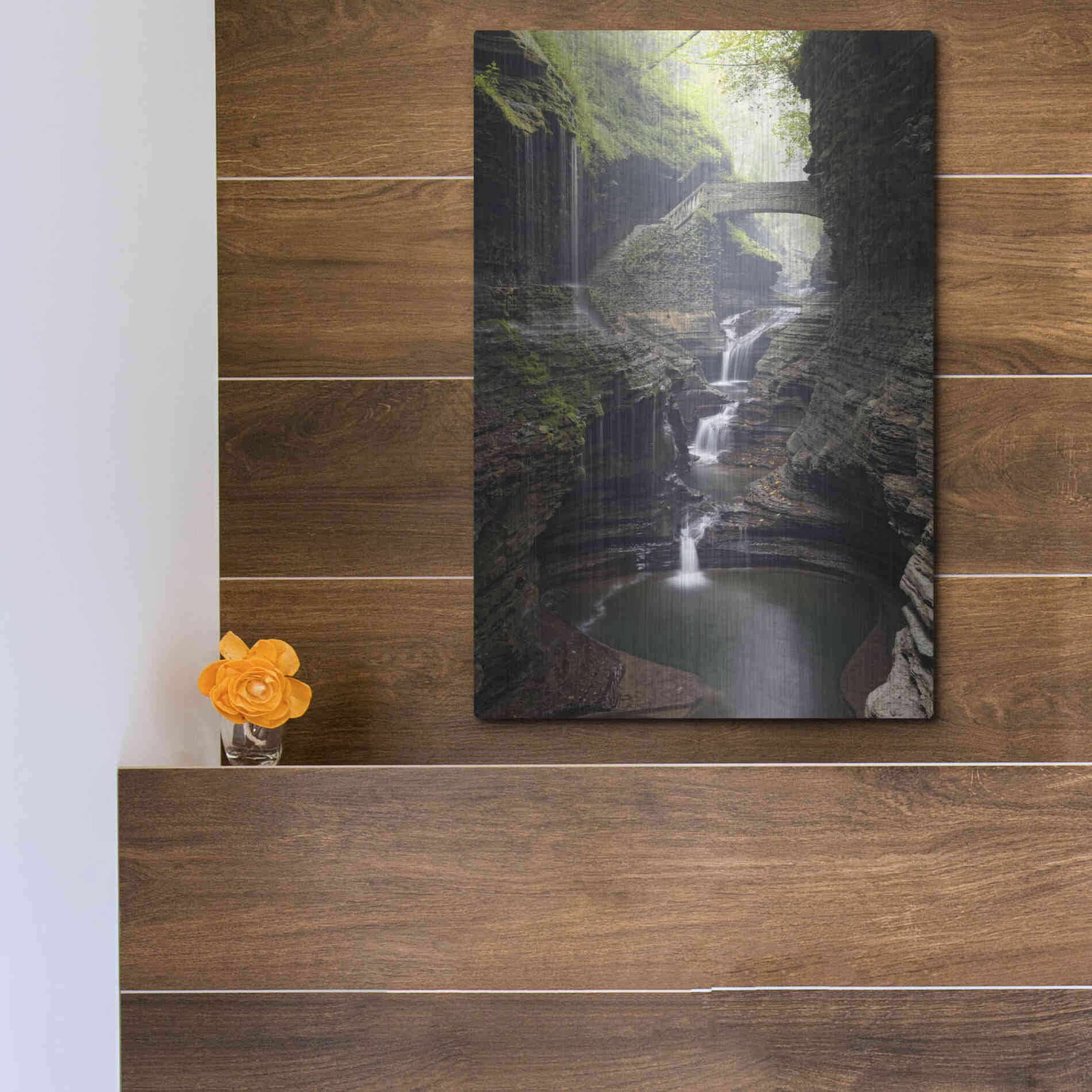 Luxe Metal Art 'Watkins Glen Rainbow Bridge' by Mike Jones, Metal Wall Art,12x16