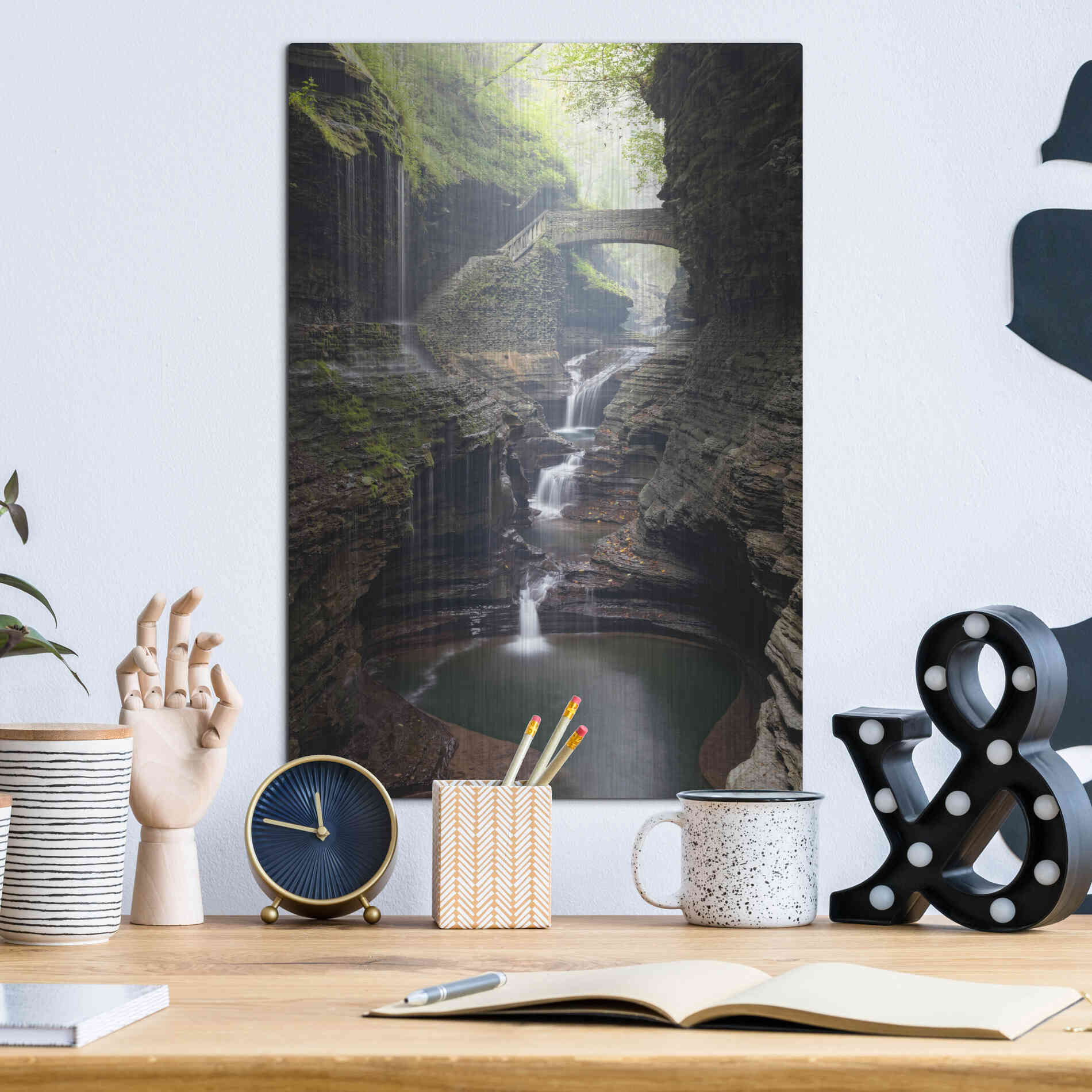 Luxe Metal Art 'Watkins Glen Rainbow Bridge' by Mike Jones, Metal Wall Art,12x16