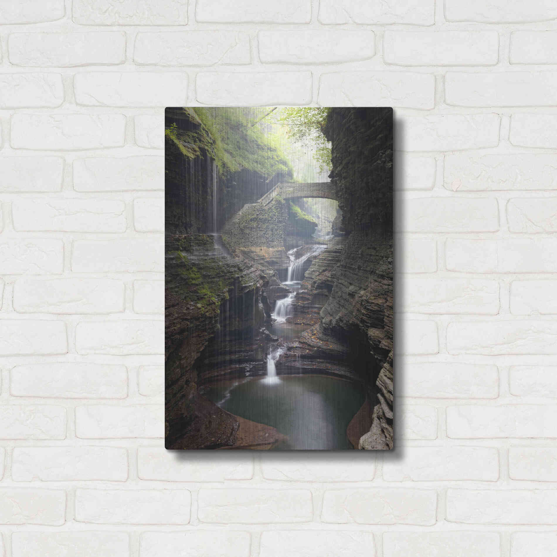 Luxe Metal Art 'Watkins Glen Rainbow Bridge' by Mike Jones, Metal Wall Art,16x24