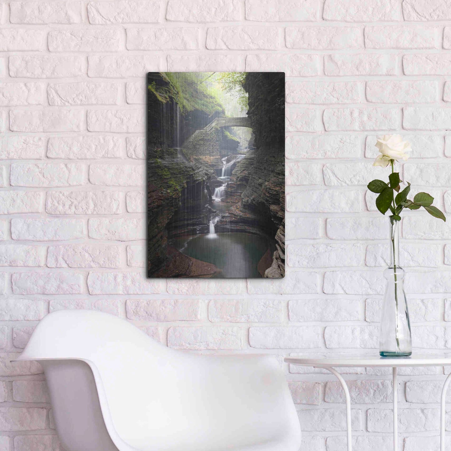 Luxe Metal Art 'Watkins Glen Rainbow Bridge' by Mike Jones, Metal Wall Art,16x24