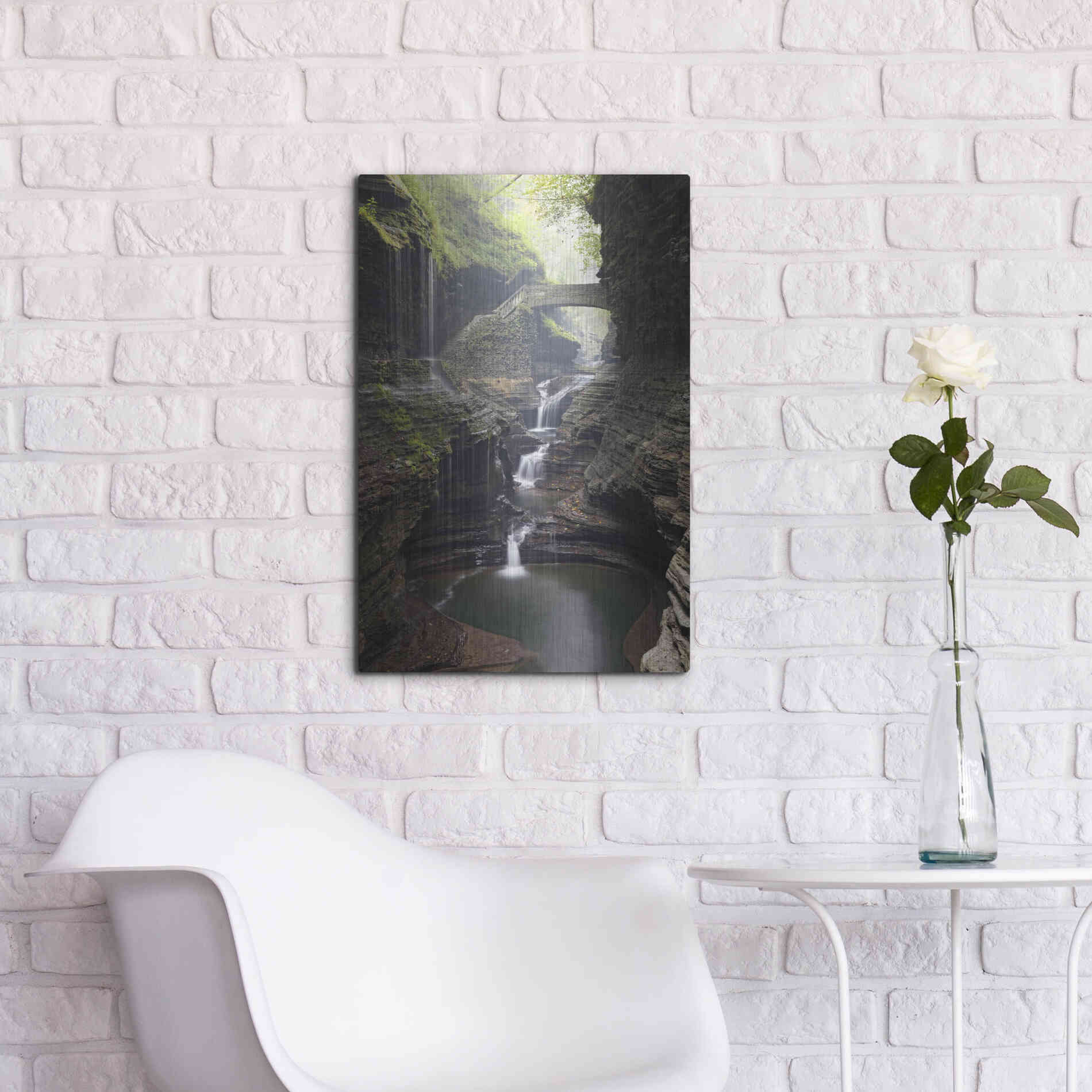 Luxe Metal Art 'Watkins Glen Rainbow Bridge' by Mike Jones, Metal Wall Art,16x24