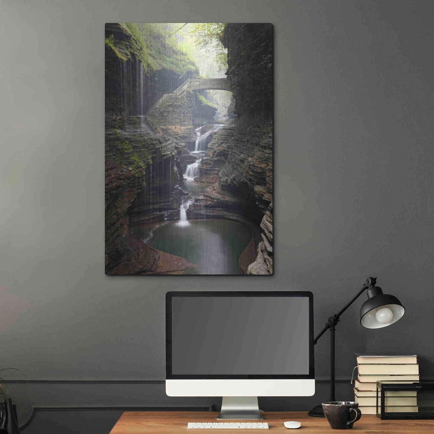 Luxe Metal Art 'Watkins Glen Rainbow Bridge' by Mike Jones, Metal Wall Art,24x36