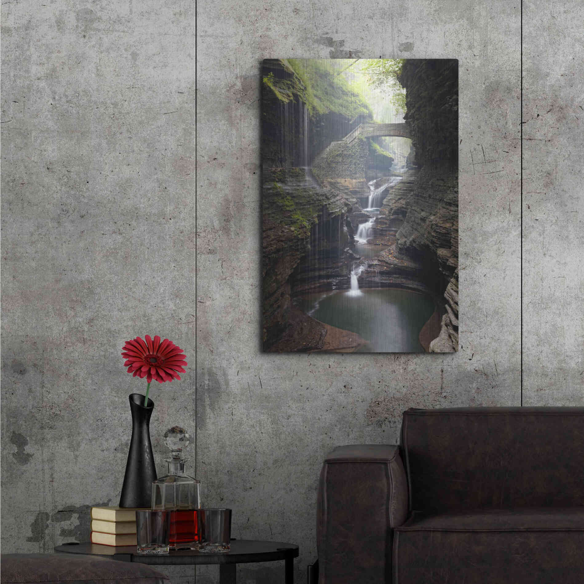 Luxe Metal Art 'Watkins Glen Rainbow Bridge' by Mike Jones, Metal Wall Art,24x36