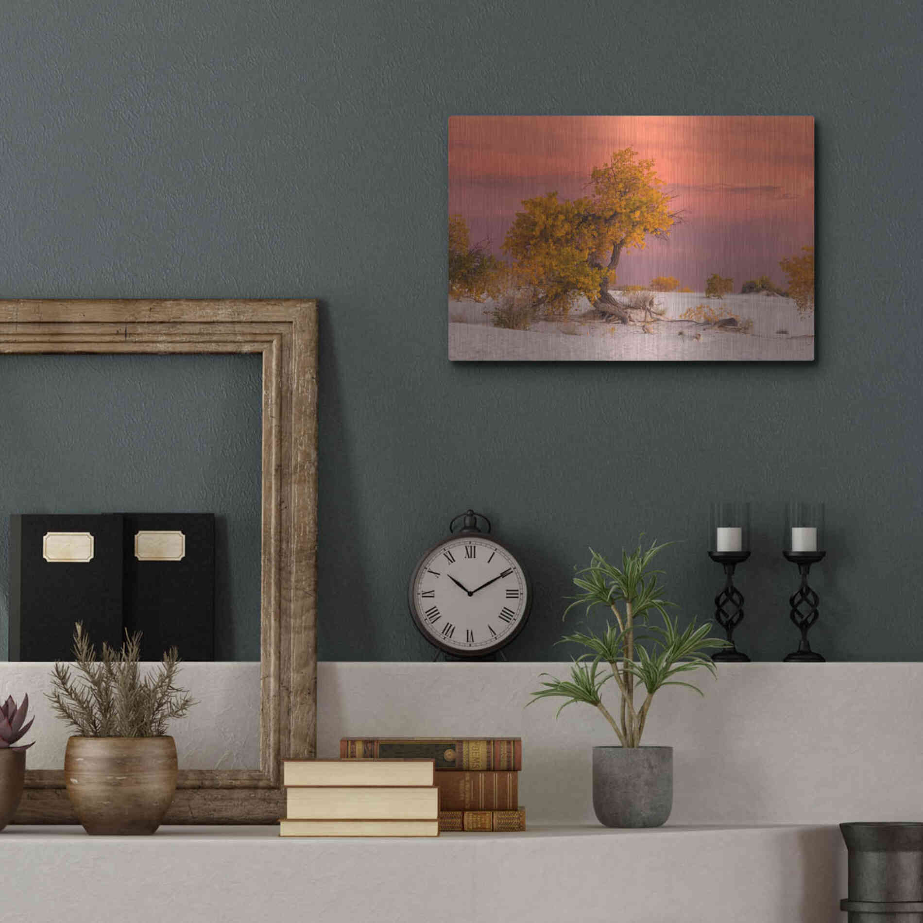Luxe Metal Art 'White Sands Yellow Tree' by Mike Jones, Metal Wall Art,16x12