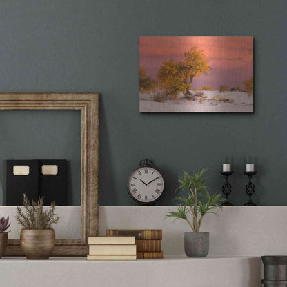 Luxe Metal Art 'White Sands Yellow Tree' by Mike Jones, Metal Wall Art,16x12