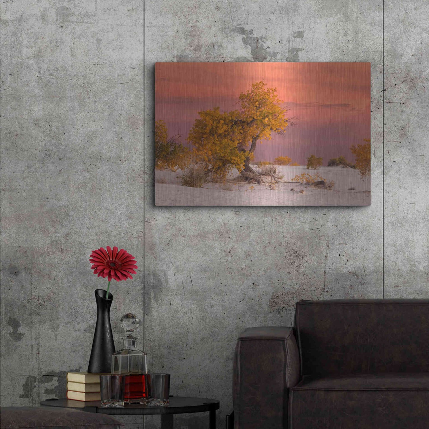 Luxe Metal Art 'White Sands Yellow Tree' by Mike Jones, Metal Wall Art,36x24