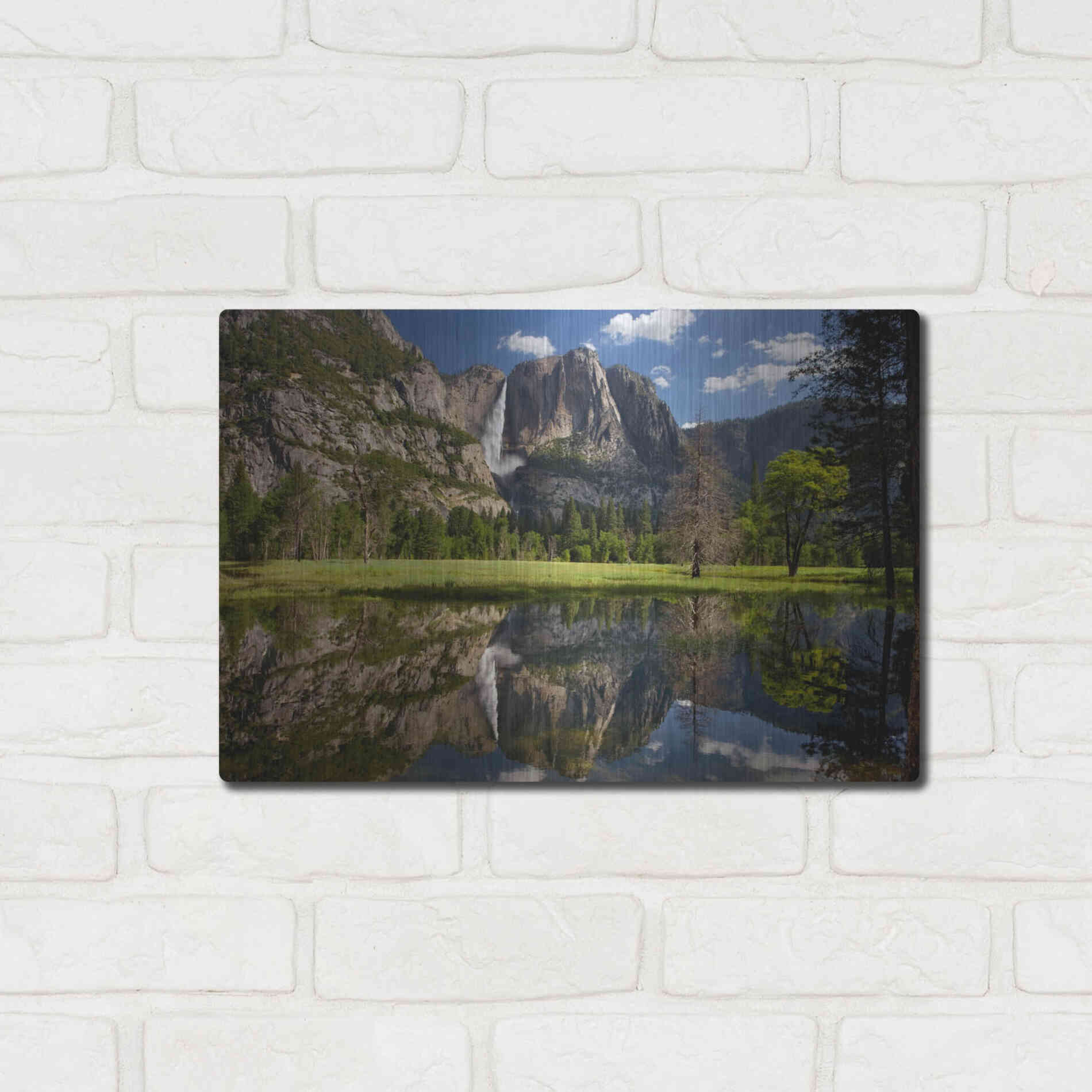 Luxe Metal Art 'Yosemite Falls Reflection' by Mike Jones, Metal Wall Art,16x12