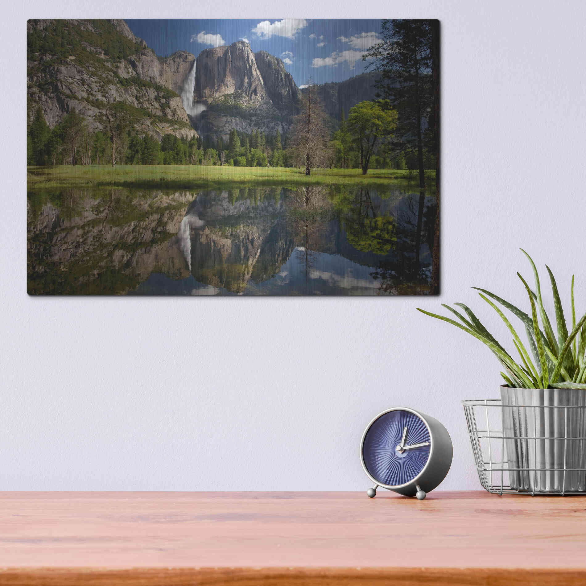 Luxe Metal Art 'Yosemite Falls Reflection' by Mike Jones, Metal Wall Art,16x12