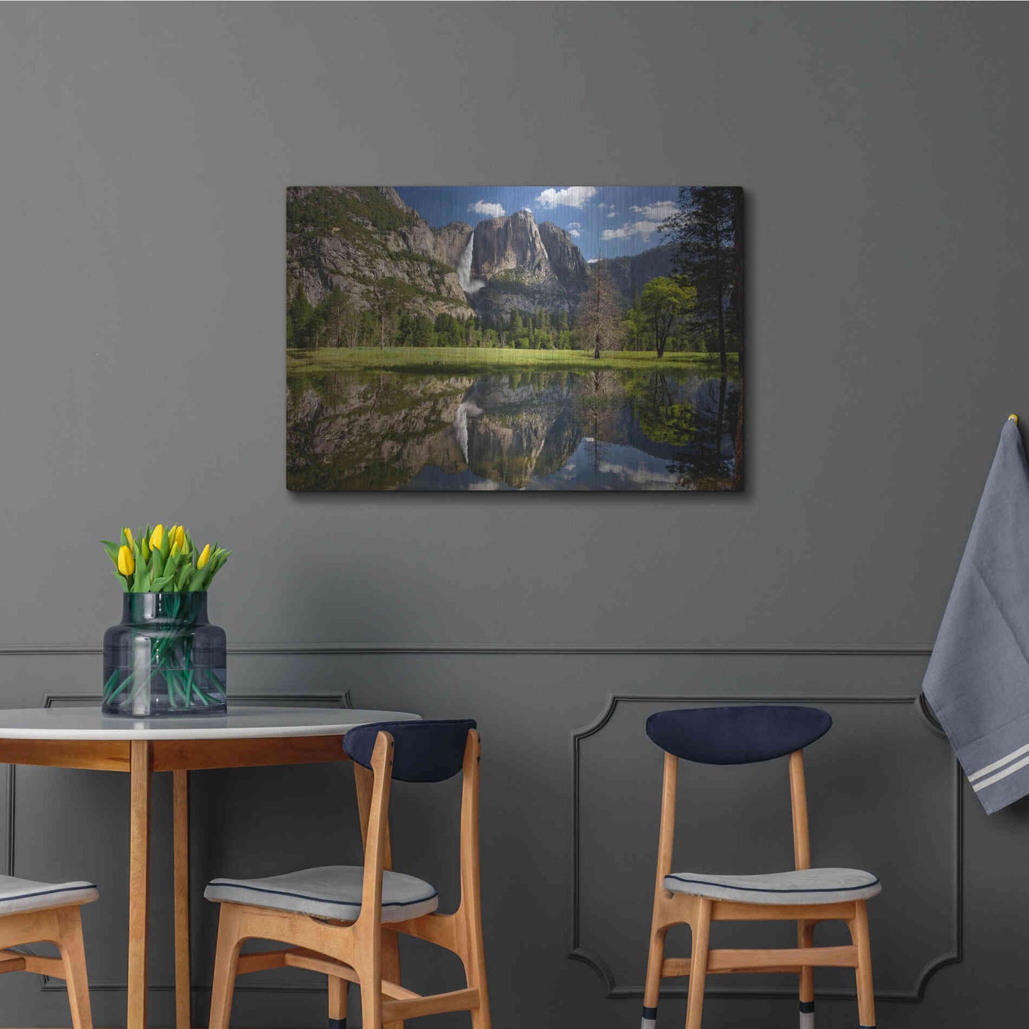Luxe Metal Art 'Yosemite Falls Reflection' by Mike Jones, Metal Wall Art,36x24