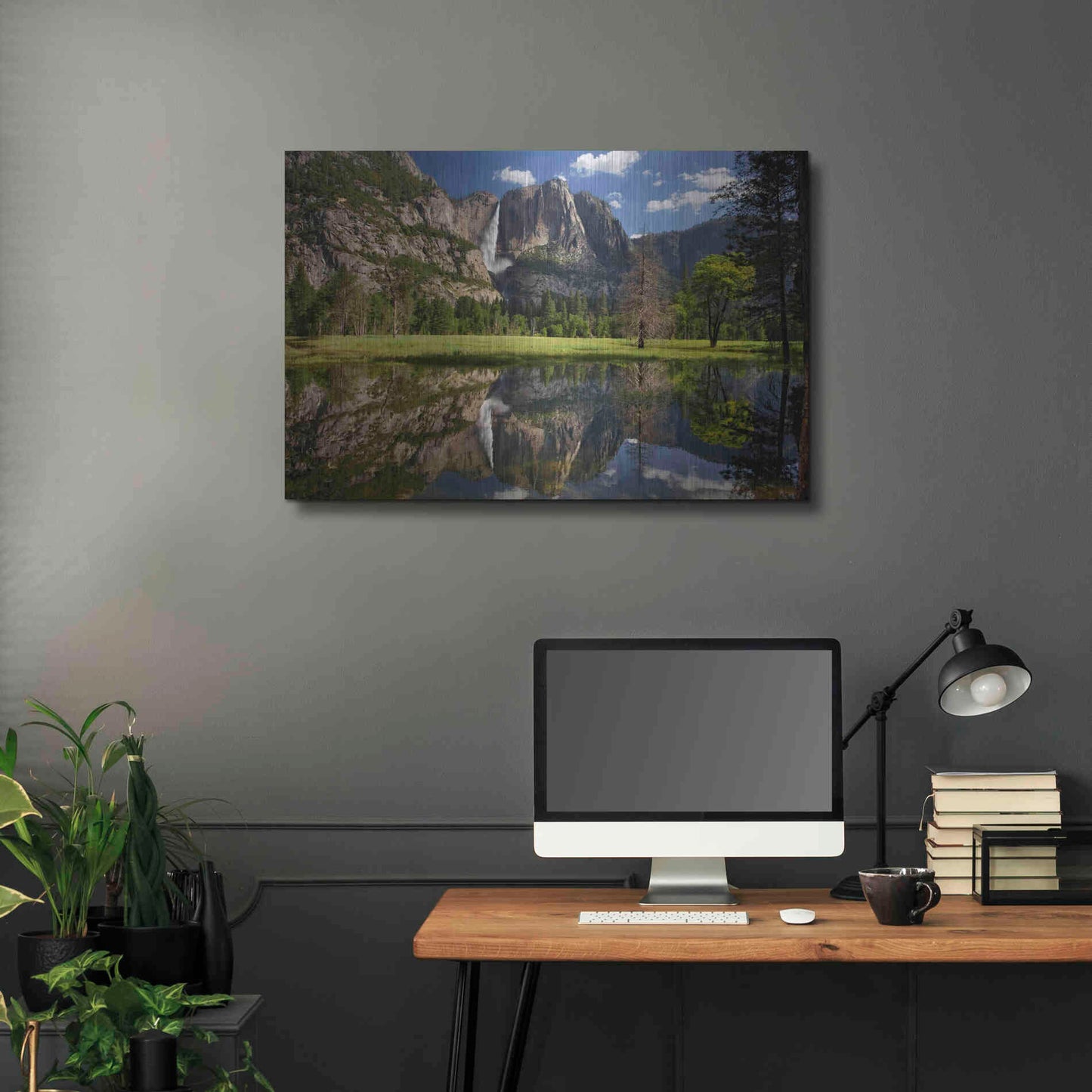Luxe Metal Art 'Yosemite Falls Reflection' by Mike Jones, Metal Wall Art,36x24