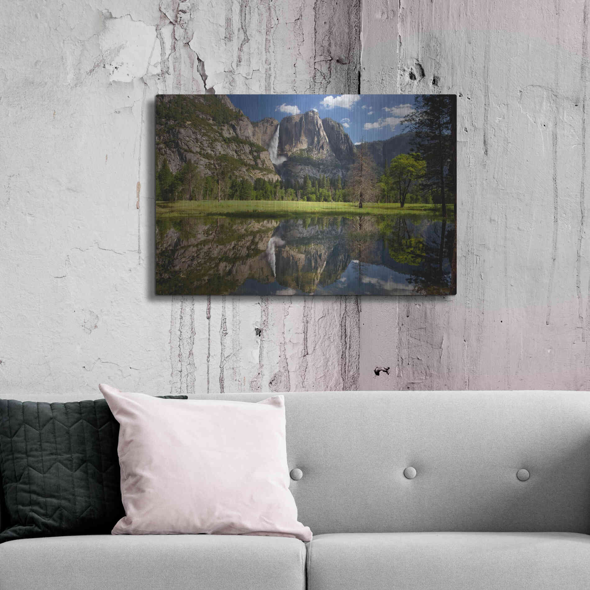 Luxe Metal Art 'Yosemite Falls Reflection' by Mike Jones, Metal Wall Art,36x24